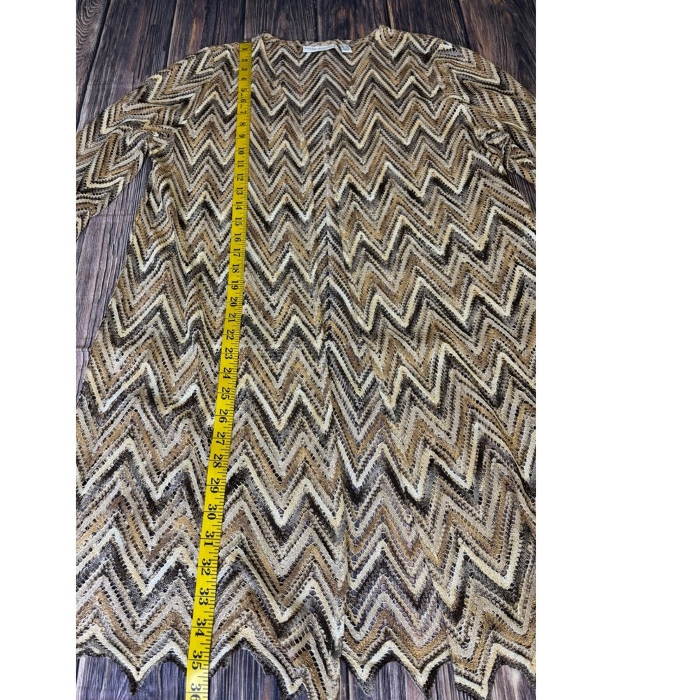Susan Graver Knit Cardigan Womens XL Gold Brown Zig Zag Print Open Front - Picture 4 of 12